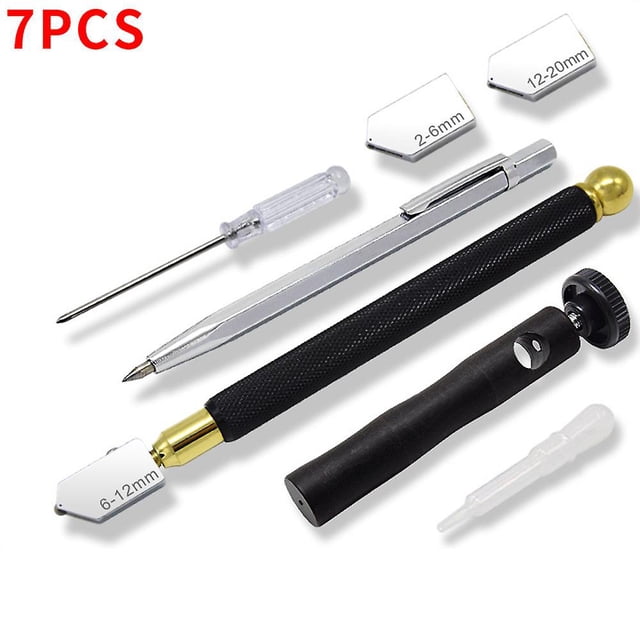 Glass Cutter and Tile Cutter Set for 2-22cm Thick Glass Tiles Mosaic Mirror Cut, Diamond Glass Cutter with Ergonomic Handle and 3 Interchangeable Car