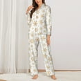 thumbnail image 2 of Salouo gold Snowflake print Pattern Women's Pajamas Set Long Sleeve Button Down Sleepwear Soft Pj Lounge Sets for women 2 Piece Pjs Set with Long Pants-Small, 2 of 7