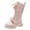 Pink, variant on Krdevn Girls Knee‑High Leather Boots Pearl Bow Decor Lace‑Up Side Zipper Non‑Slip Thick Sole Fashion Winter Tall Boots,Black