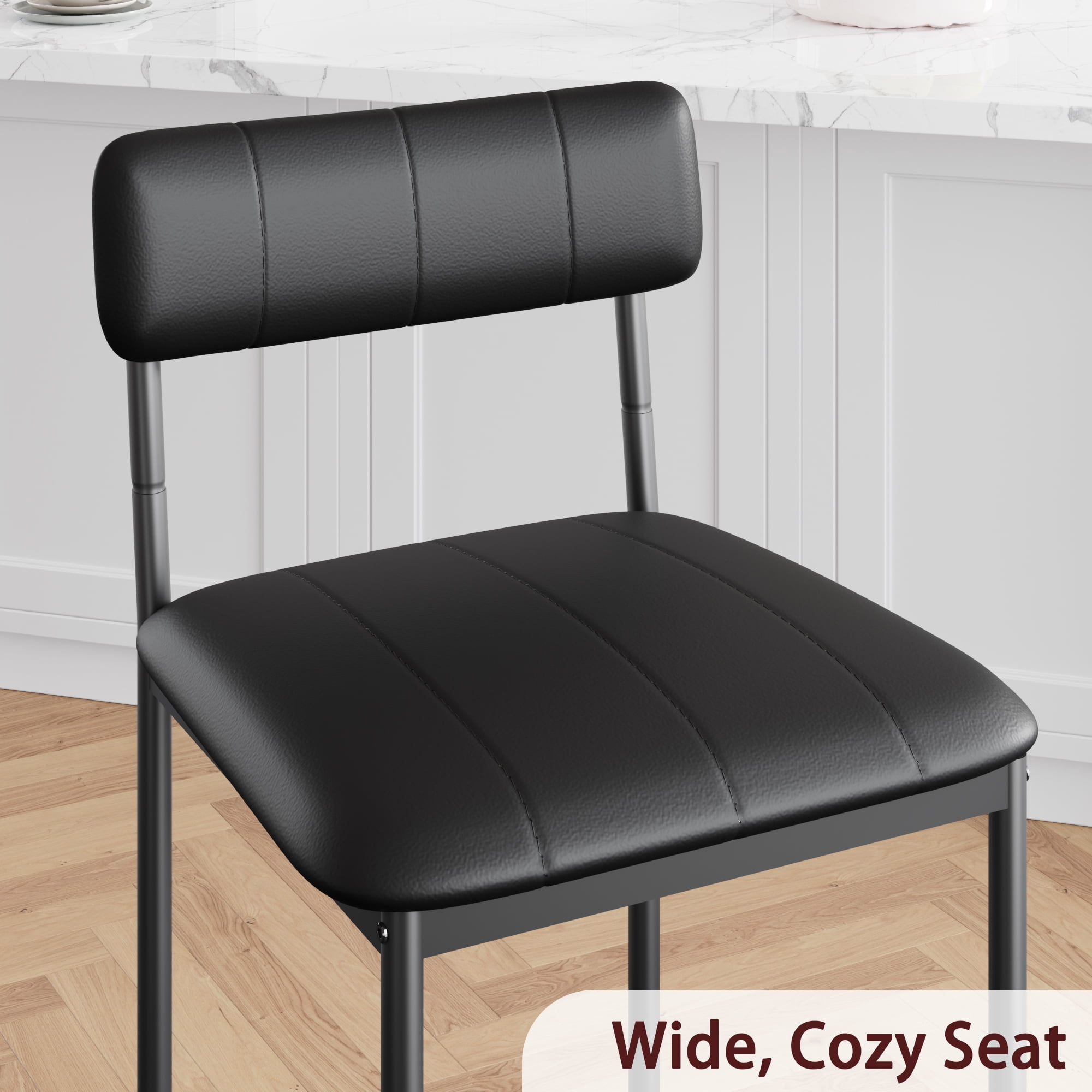 COZONY Set of 2 Dining Chairs, Modern Mid-Century Upholstered PU Leather Seats with Ergonomic Backrest