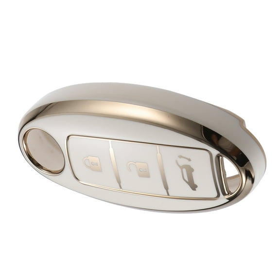 Unique Bargains 3 Button Key Fob Cover Case for Nissan Altima Rogue TPU Gold Tone Edge White Smart Keyless Protector