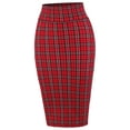 thumbnail image 1 of A2Y Women's Basic Solid Ponte Knee Length Slit Techno Span High Waist Pencil Skirt Red Check Plaid L, 1 of 6