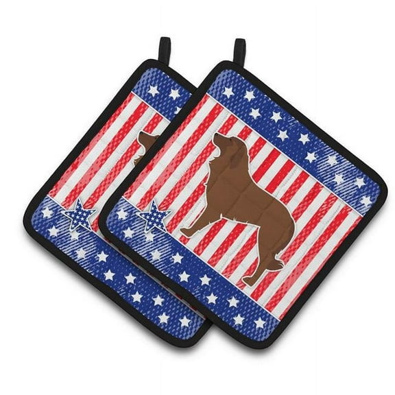 Carolines Treasures BB3331PTHDPatriotic Portuguese Sheepdog Dog Pair of Pot Holders 7.5HX7.5W multicolor