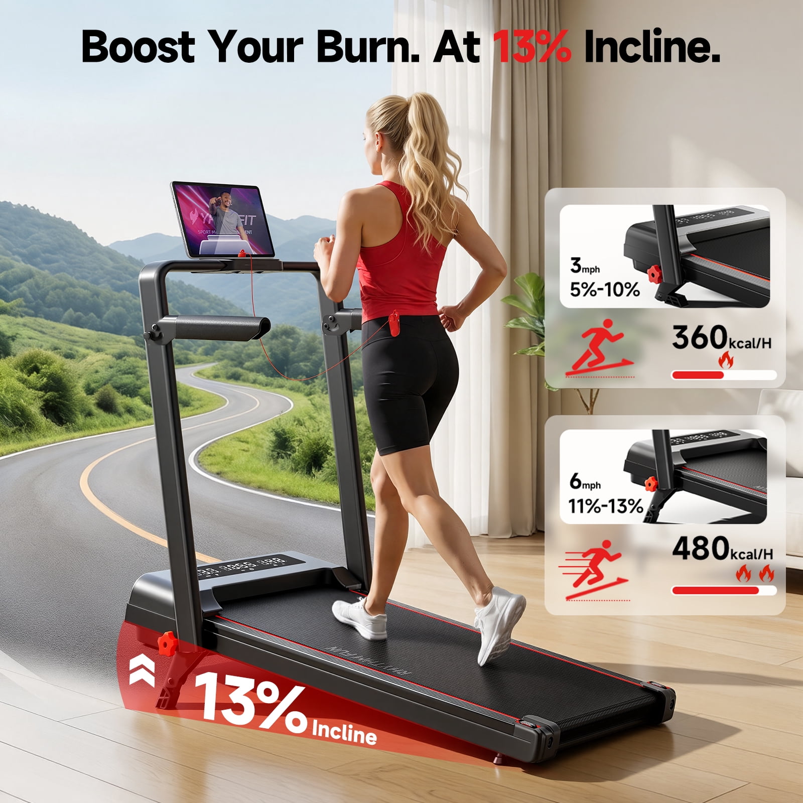ACEVIBE Walking Pad with Incline, Foldable Walking Pad Treadmill with Handle for Home/Office