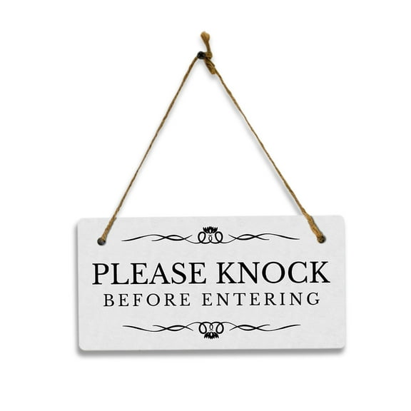 Please Knock Before Entering 5" x 10" Hanging Wall or Door Sign | Rustic Twine | Stylish Business or Office Signage