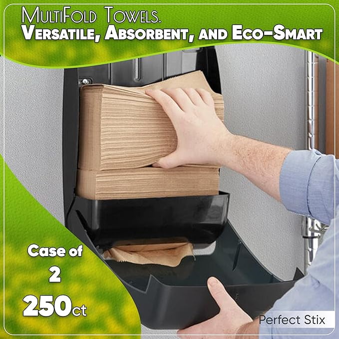 Perfect Stix Kraft MultiFold Paper Towels, 2 Pack, 250 Count Each, 500 Total