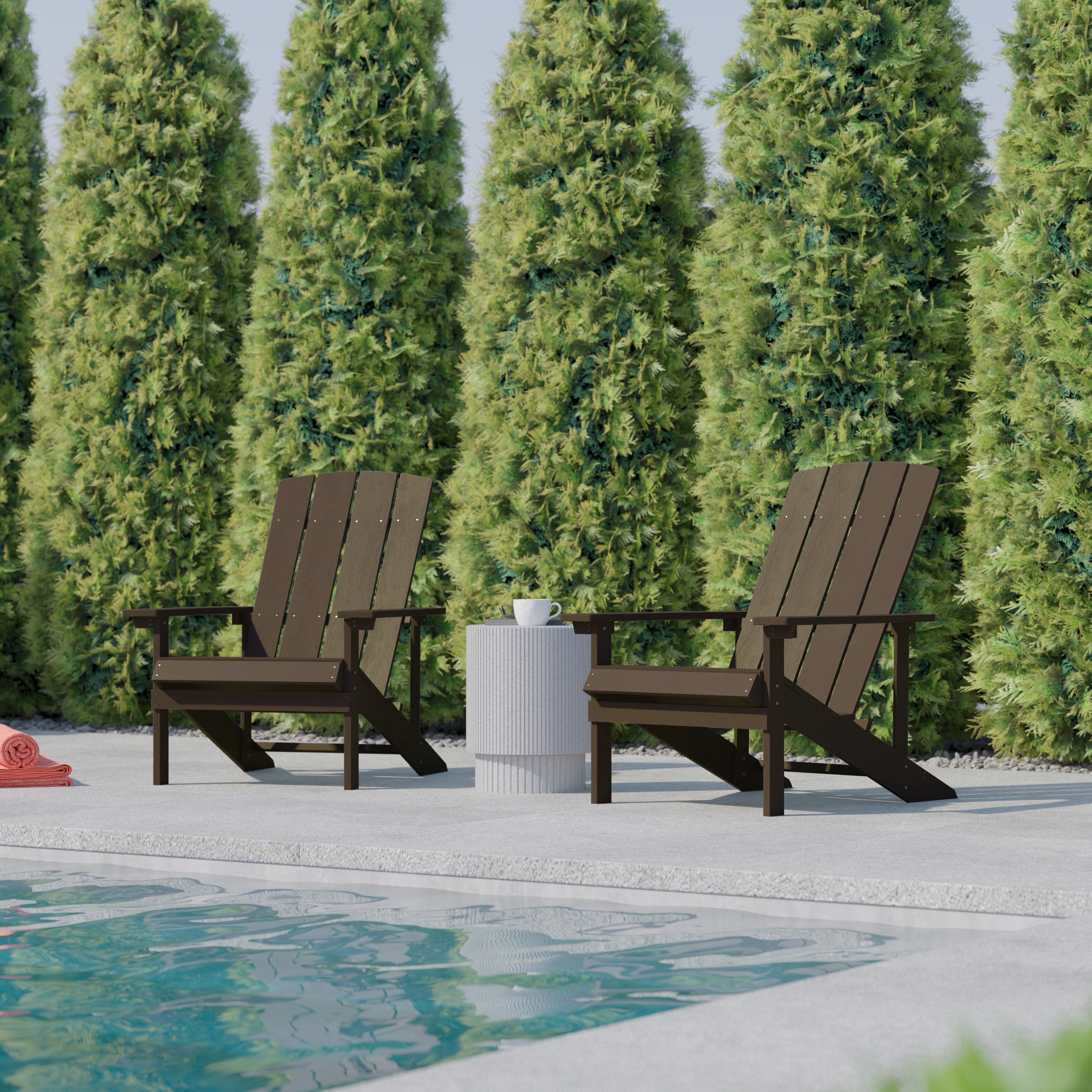 Flash Furniture Charlestown Poly Resin Adirondack Chair - Mahogany - All Weather - Indoor/Outdoor - Set of 2