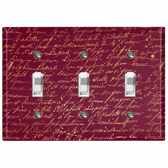 Metal Light Switch Plate Outlet Cover Elegant Burgundy Gold Letter Damask LET018