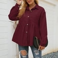thumbnail image 4 of Women's Corduroy Button Down Shirts Collared Solid Long Sleeve Peplum Tops Pleated Casual Loose Fall Blouse Tee, 4 of 7