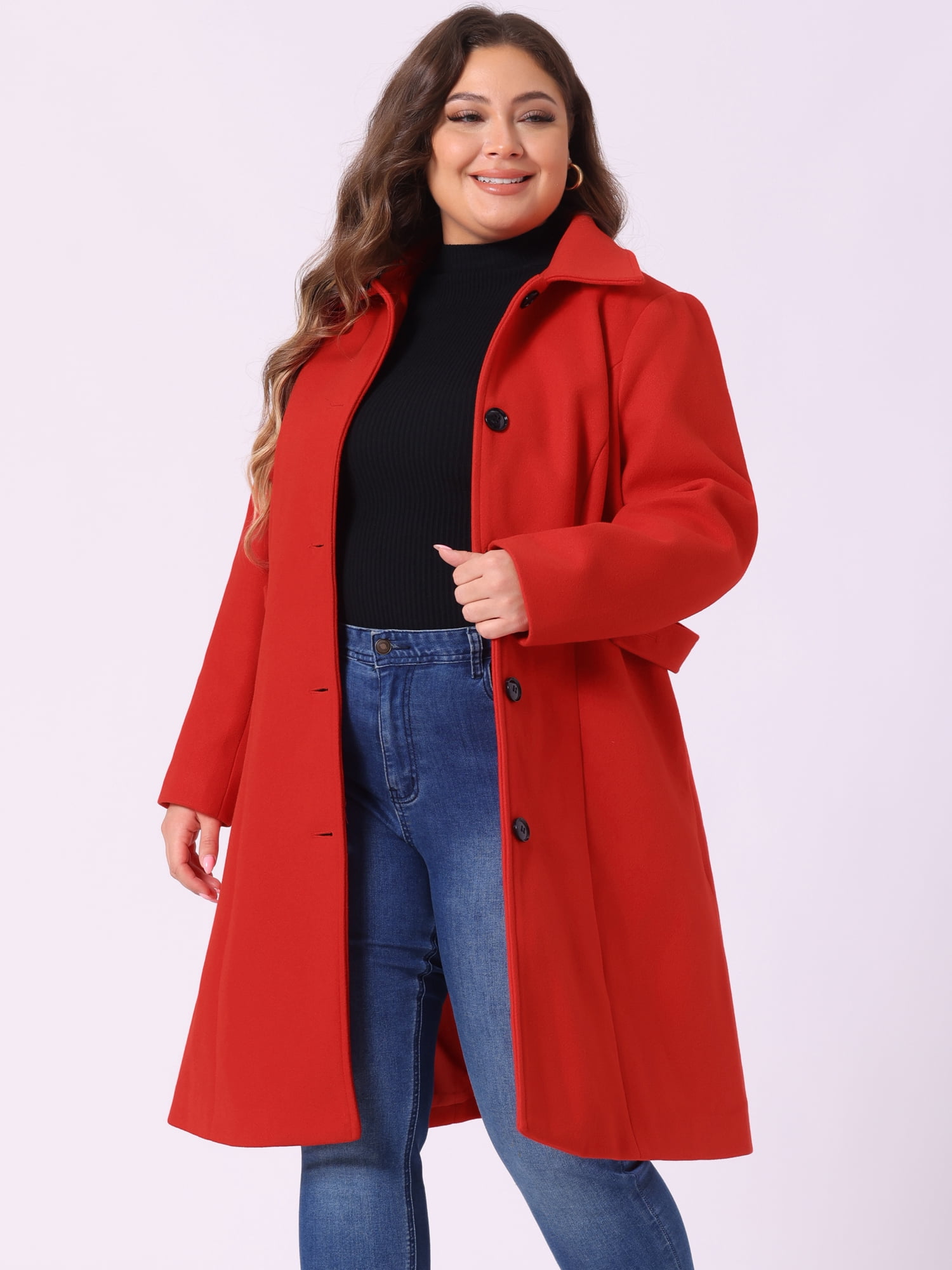 DARING DIVA Women's Plus Size Long Sleeve Utility Overcoat 1X Red