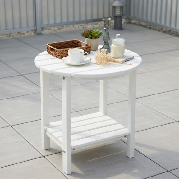 Topcobe 18 Inch Round Weather-Resistant Adirondack Side Table, Outdoor Patio Furniture-White