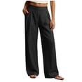 thumbnail image 3 of Linen Pants for Women Ihhxva Relaxed Fit Elastic Waist Solid Color Fashion Adjustable with Pockets Beach Work Outdoor Trousers S-2XL, 3 of 9