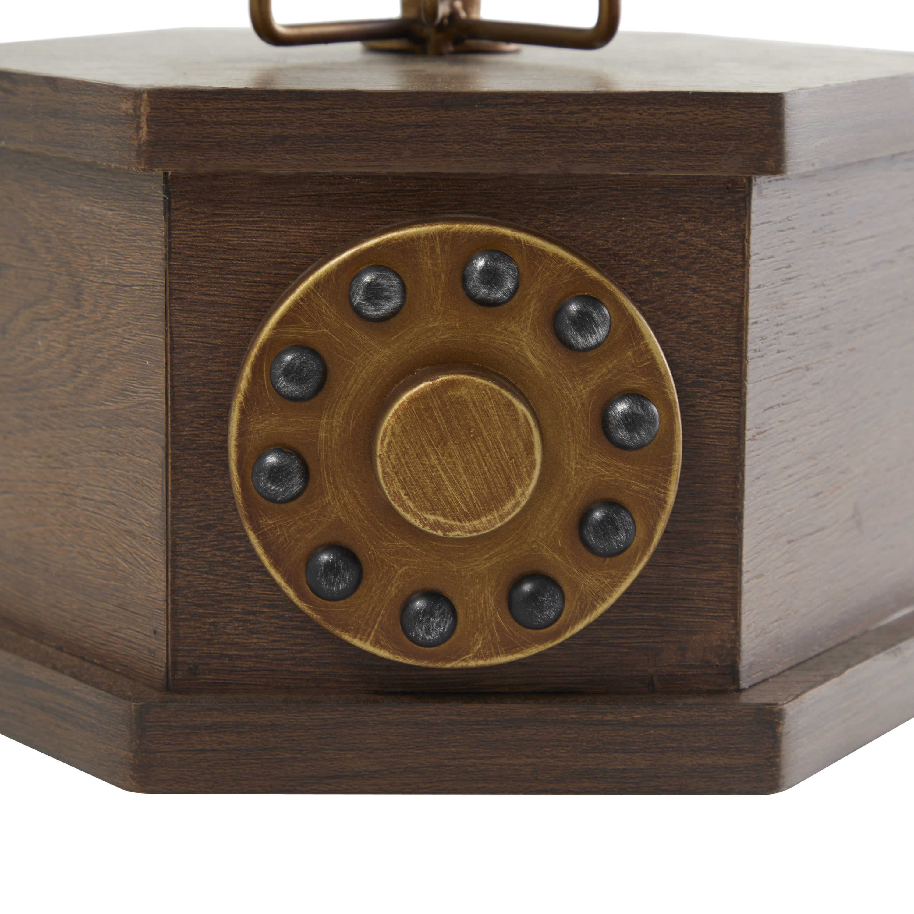 DecMode 12" x 13" Copper Wooden Antique Style Telephone with Brown Wooden Base, 1-Piece
