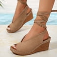 thumbnail image 4 of Dakaela Women's Wedge Sandals Suede Peep Toe Platform Sexy Strappy Slingback Dress Summer Shoes, 4 of 7