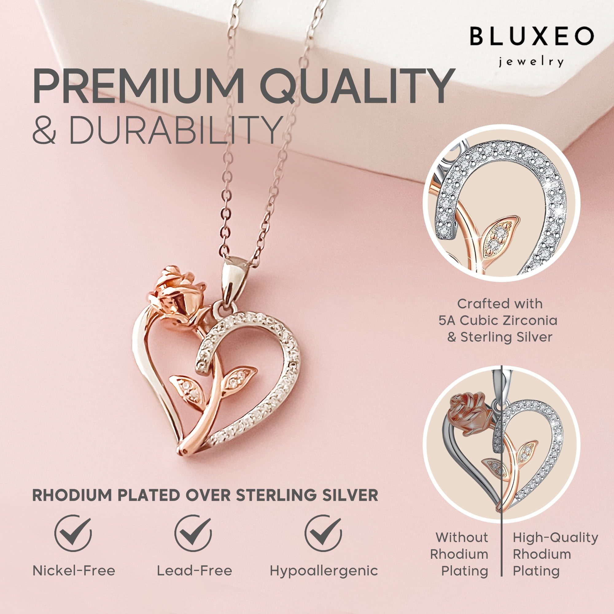 To My Wife Necklace from Husband with Message Card Romantic Gifts for Wife S925 Sterling Silver Necklace for Women, Wife Jewelry Rose Gold, Wife Birthday Anniversary Valentines Mothers Day Gifts