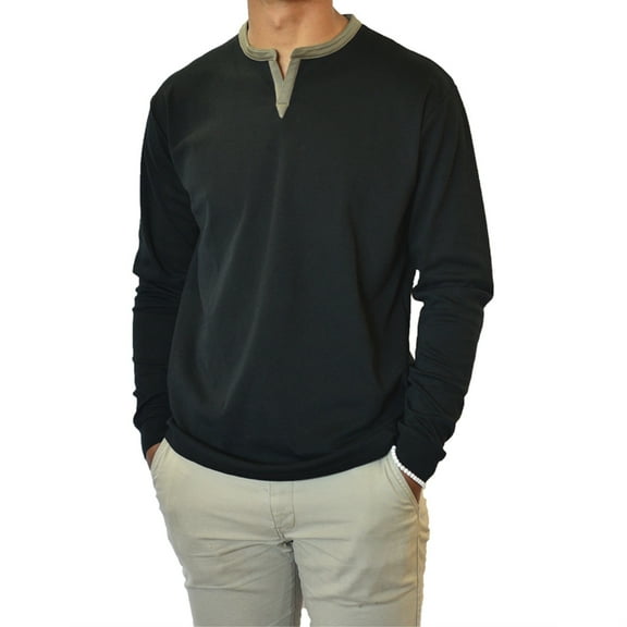Long Sleeve Henley Slit Collar