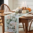 thumbnail image 4 of Fall Table Runner Thanksgiving Sage Green Pumpkin Table Runners Flowers Leaves Plaid Cotton Linen Dresser Scarf Kitchen Dining Table Decor for Fall Holiday Party Decor 13x72 Inch, 4 of 9