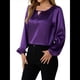 thumbnail image 2 of Camisa Informal de Satén de Larga para Mujer, Elegante Blusa de Trabajo, Atuendo Formal de Otoño para la Oficina Púrpura L, 2 of 10