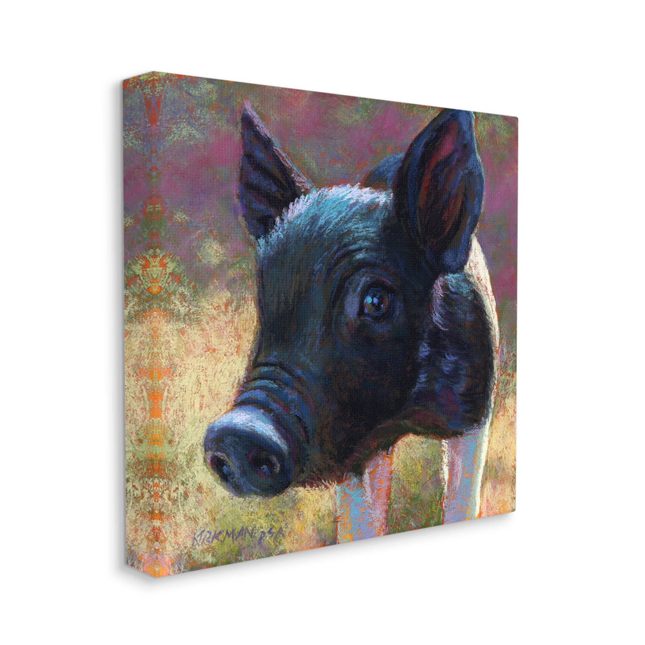 Cute Black Pig Close Up Portrait Animals & Insects Painting Gallery Wrapped Canvas Print Wall Art