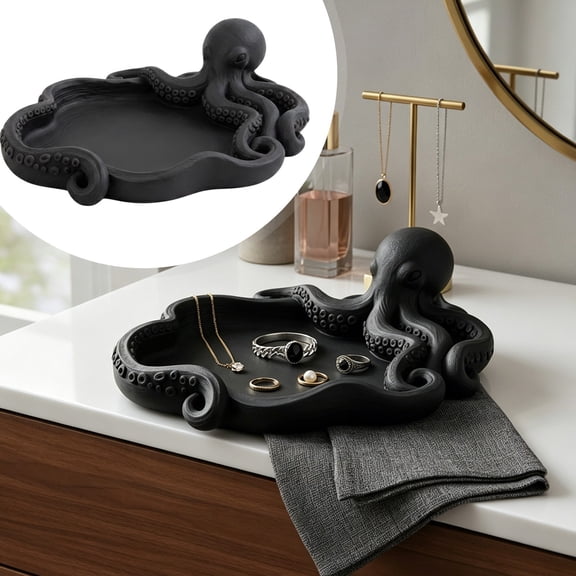 Clearance Under $5 Octopus Jewelry Tray 3D Printed Trinket Dish Decorative Storage Organizer,1PC,Black