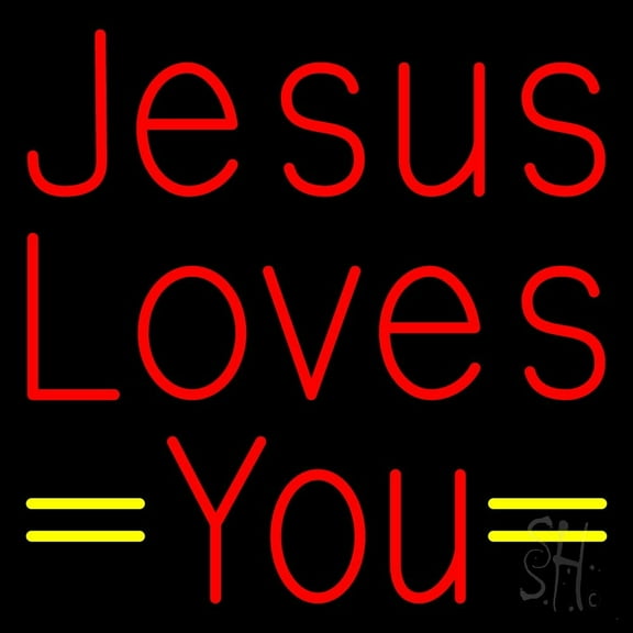 Red Jesus Loves You LED Neon Sign 16" Tall x 16" Wide - inches Black Square Cut Acrylic Backing, with Dimmer - Premium built indoor Sign for Home décor, Event, Religious place, Store interior, Office.