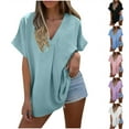 thumbnail image 1 of Top boho,Camiseta con sensor de luz para mujer, cuello redondo, manga corta, poliéster, corte holgado, color liso para uso diario, sopatenor, 1 of 9