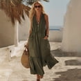 thumbnail image 6 of Levmjia Womens V Neck Maxi Dress With Pockets A Line Flowy Ruffle Hem Sleeveless Casual Long Dress Lightweight Solid Color Summer Sundress Beach Daily Wear, 6 of 7