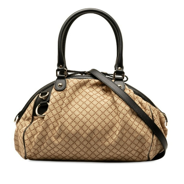 Pre Owned Gucci Guccissima Sukey Handbag Shoulder Bag 2WAY 223974 Beige Black Leather Canvas Women s GUCCI Good Walmart