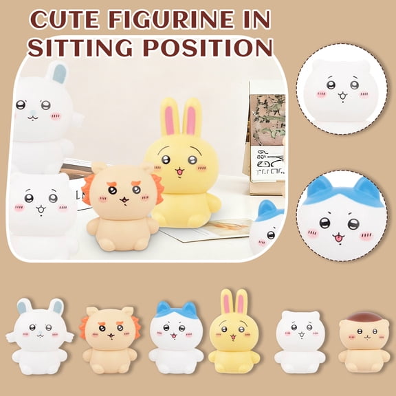 Gaiwos 6 PCS Chikawa Figure Decorations 3.15 inches, Cute Cartoon Sitting Chikawa Figurine, for Desktop Computer Notebook Office Desk Car Dashboard Decor