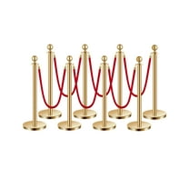 VEVOR Stanchions and Velvet Ropes 8Pcs, Hollow Base with Stainless Steel Post, 6 Red Velvet Ropes and Posts, Crowd Control Barriers Gold Stanchions, Red Carpet Runner Poles for Party Supplies