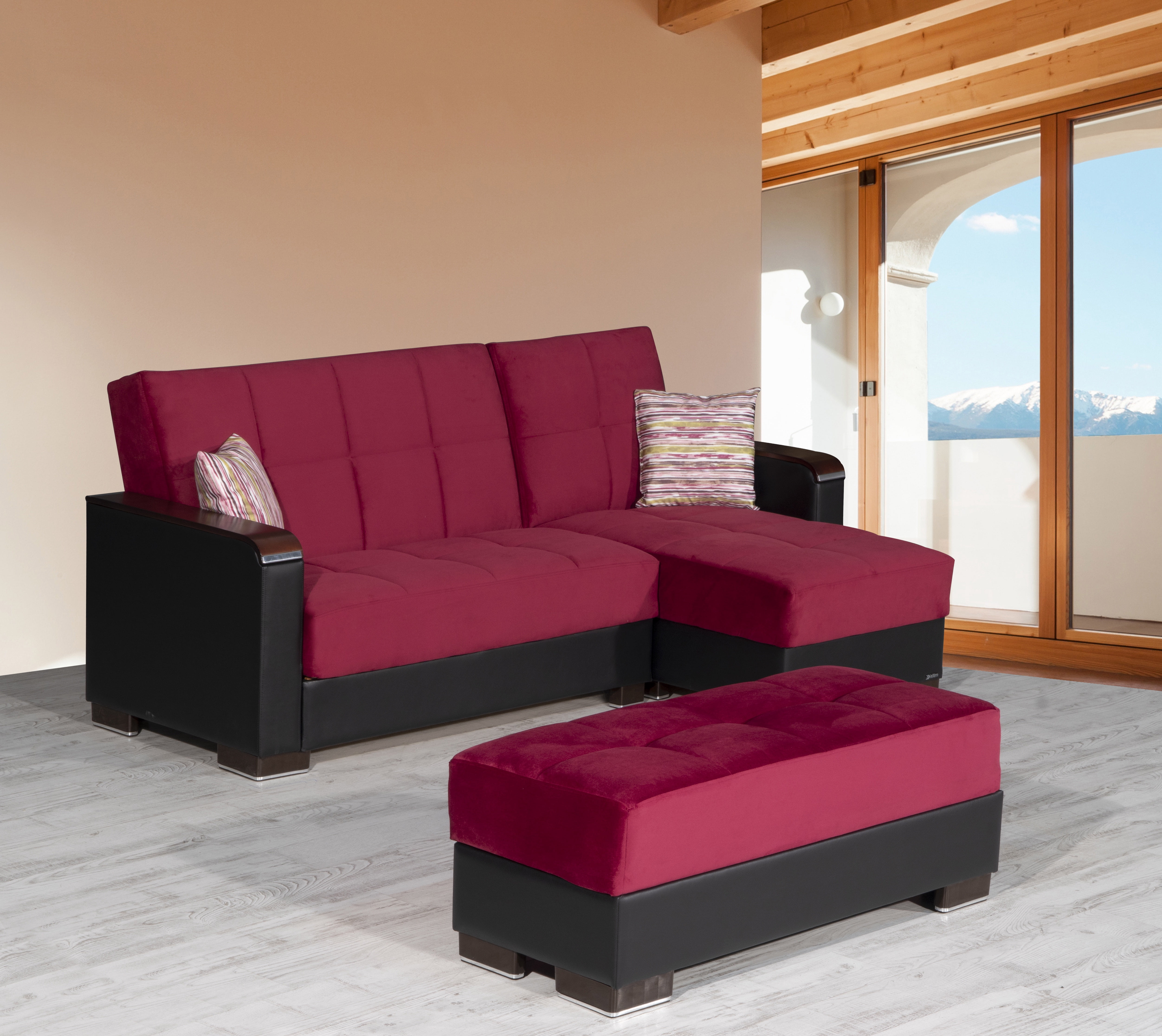 Ottomanson Origins X Rectangular Upholstered Lift Top Ottoman, Burgundy/Black