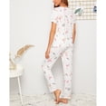 thumbnail image 4 of Conjunto De Pijamas Top De Manga Corta Patrón De Impresión Elegante Ropa De Dormir De Cuello Redondo Suelta Transpirable con Pantalones Largos Pájaro Blanco M, 4 of 6