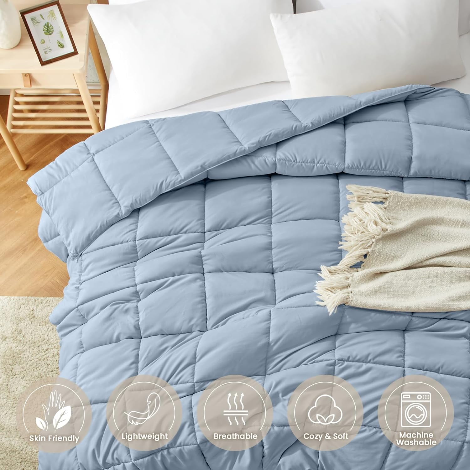 Reversible Lightweight Queen Comforter Down Alternative Blue Grey All Season Quilted Bedding