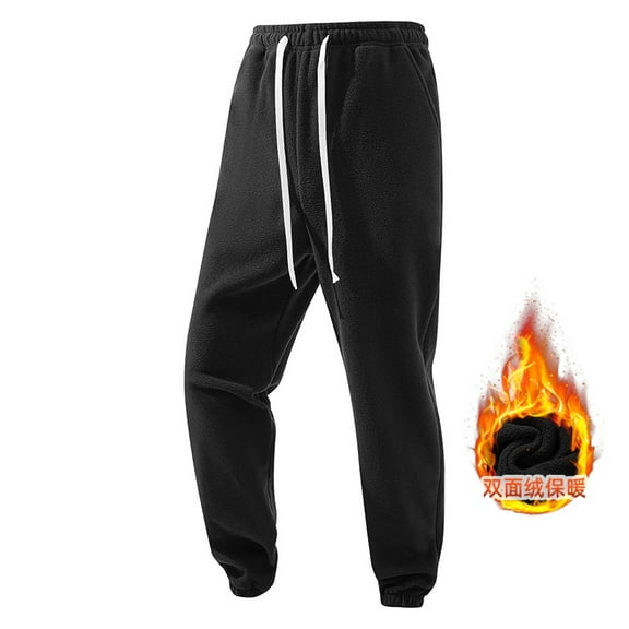 Fnnxeal Mens Sweatpants, Fall Winter Casual Slacks with Stretch Polar Fleece Drawstring Black Sweatpants for Men Size L