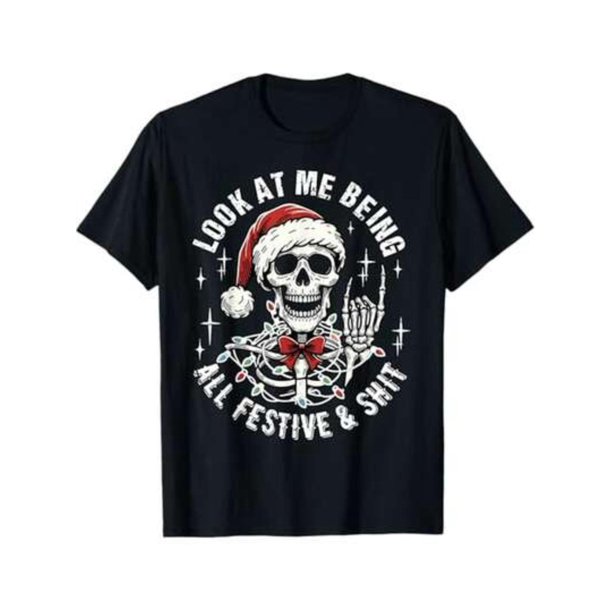 Camiseta navideña divertida - Mírame, estoy tan festivo y sarcástico - Camiseta navideña - Camiseta gráfica divertida para adultos - Algodón suave y transpirable - Traje de fiesta negro para hombres y