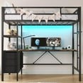 thumbnail image 4 of Metal Loft Bed Twin Size with L-Shaped Desk and 3 Fabric Drawers, LED Loft Bed Frame with LED Lights and Charging Station, Safety Guard & Ladder & 3 Storage Shelves, Black, 4 of 11