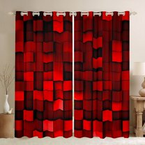 Manfei Modern Geometric Grid Curtains Pack of 2 (42x84 Each),3D Plaid Pattern Curtains Blackout,Red Black Bedroom Curtains For Boys Kids,Microfiber Bedroom Decor