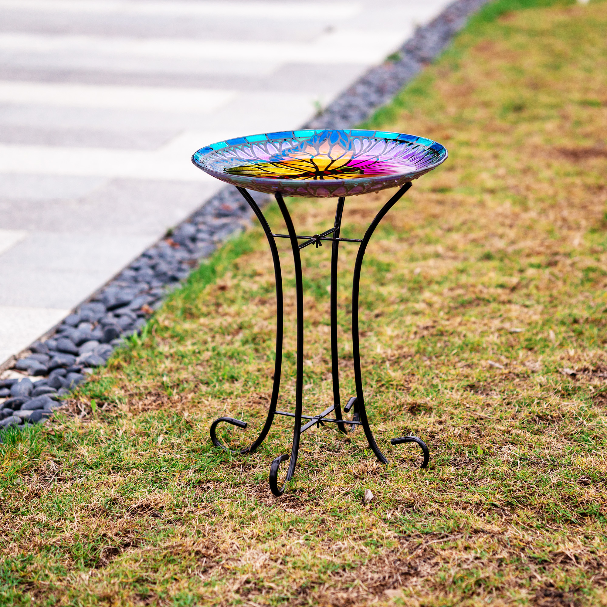 Better Homes & Gardens Multicolor Butterfly Glass Outdoor Birdbath - image 5 of 10