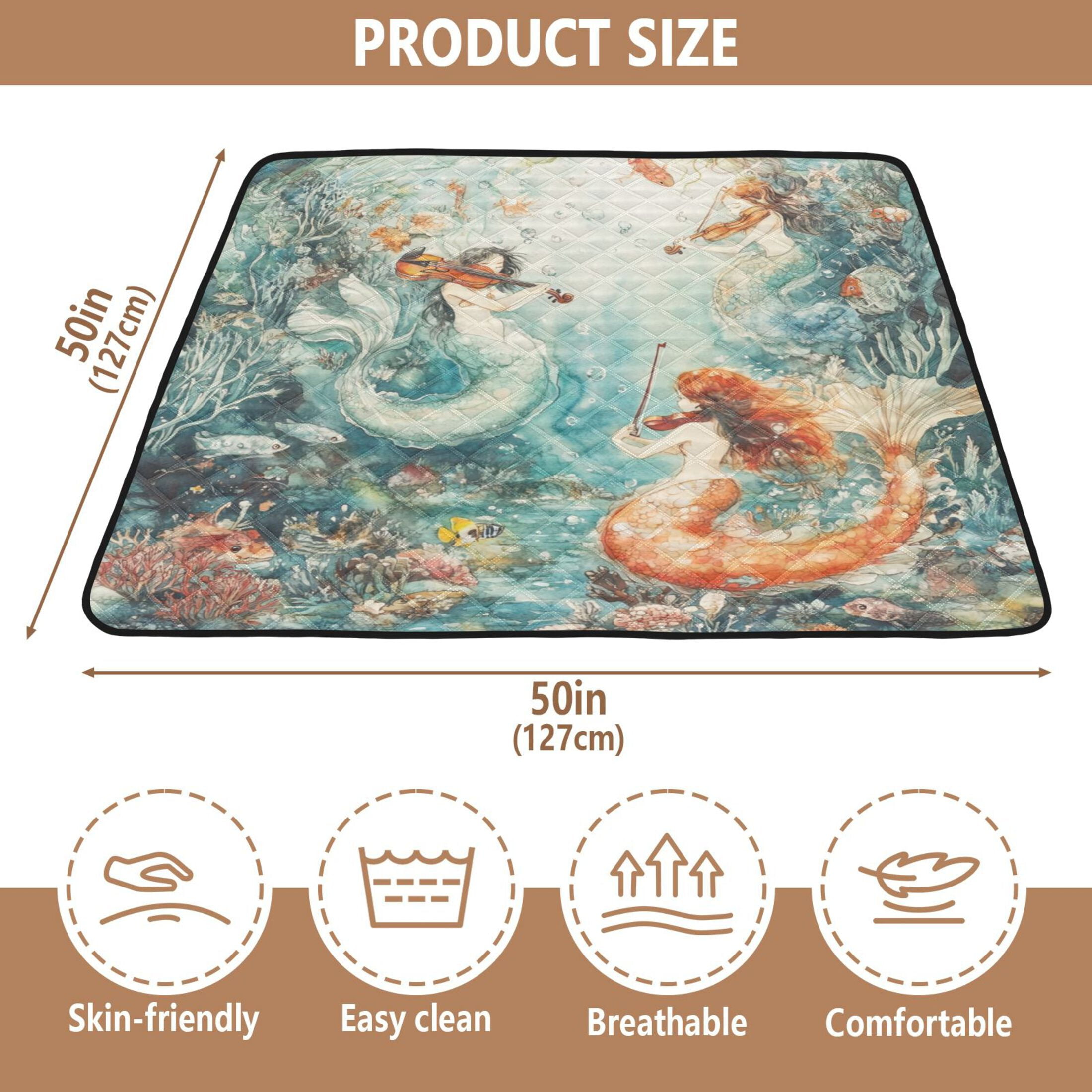 WOBOGO Mermaid Plays Music Baby Playmats Extra Large Waterproof Rollable Activity Pads for Toddlers 50×50inch