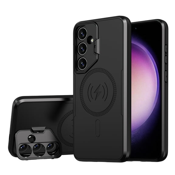 Phone Case for Samsung Galaxy S24 Plus /S24  Hybrid Case with MagSafe Compatible Wireless Charging, Full Camera Protection & Stand Cover [ Black ]