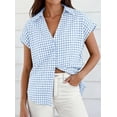 thumbnail image 4 of PRETTYGARDEN Womens Button Down Shirts V Neck Short Cap Sleeve Collared Plaid Tops Summer Spring Casual Blouses Clothes, 4 of 8