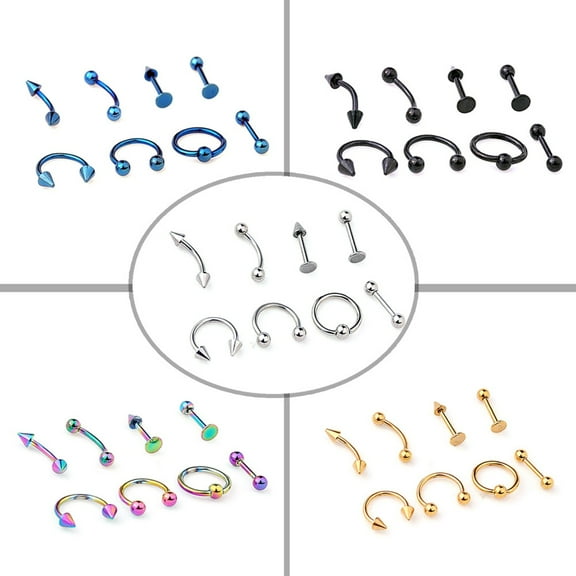 Jiaroswwei 8Pcs Mixed Style Lip Tongue Eyebrow Nose Ring Barbell Body Piercing Jewelry