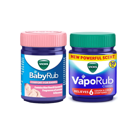 Vicks BabyRub 50ml + VapoRub Regular 50ml – Gentle Comfort for Babies & Adults