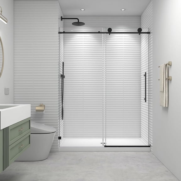 55"- 60" W x 76" H Frameless Sliding Shower Door, 5/16"(8mm) Glass, Black
