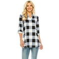thumbnail image 2 of Haute Edition Women's Pattern and Solid 3/4 Roll Tab Sleeve Tunic Blouse Top, 2 of 6
