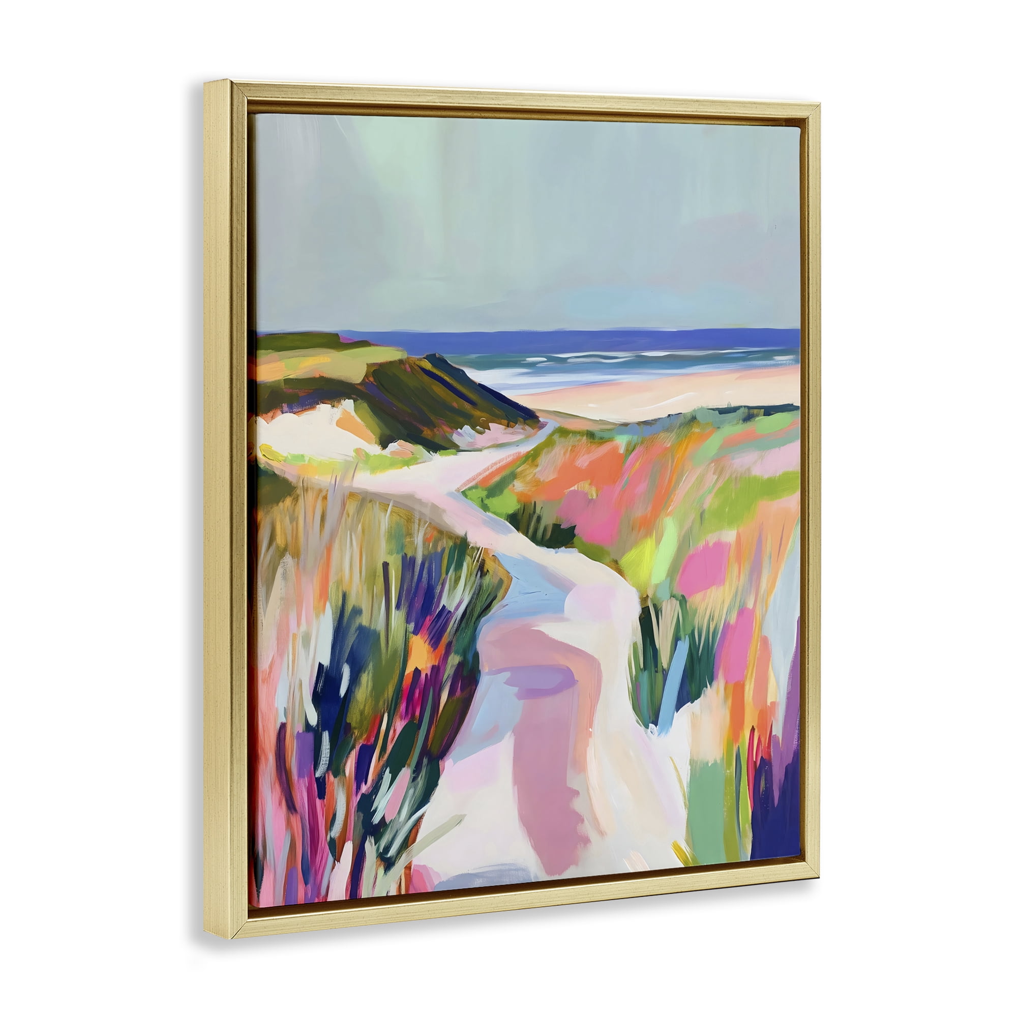 Stupell Industries Pathway Through Pastel Sand Dunes Gold Framed Floater Canvas Wall Art, design by The Prints Vibe