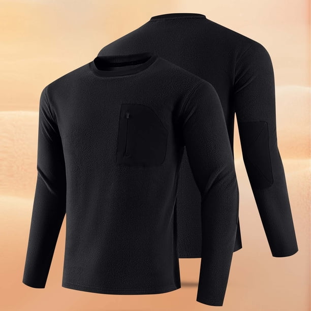 Blusas y camisas de manga larga con cuello redondo para hombre, estilo casual, a la moda, de color liso, para correr, fitness, con cremallera elástica alta, bolsillo, manga larga, cuello redondo, para