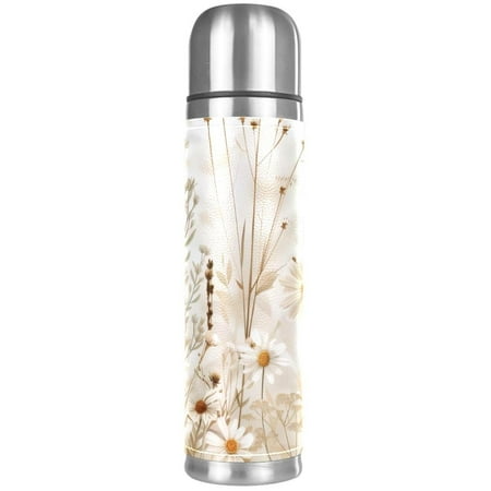 

HOHODIY Stainless Steel Vacuum Thermos Bottle Painted Insulated Bottle 18 oz Leak Proof Water Bottle for Keeping Liquids Hot or Cold for Up to 24 Hours Wildflowers Beige