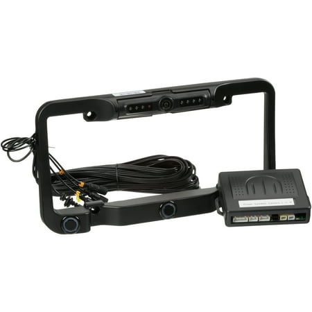 Farenheit Black License Plate Frame with Rear View Color Camera, Object Sensors & IR LEDs