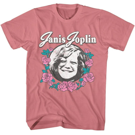 Janis Joplin Rose Wreath Men's T Shirt (Pink, AdultL)